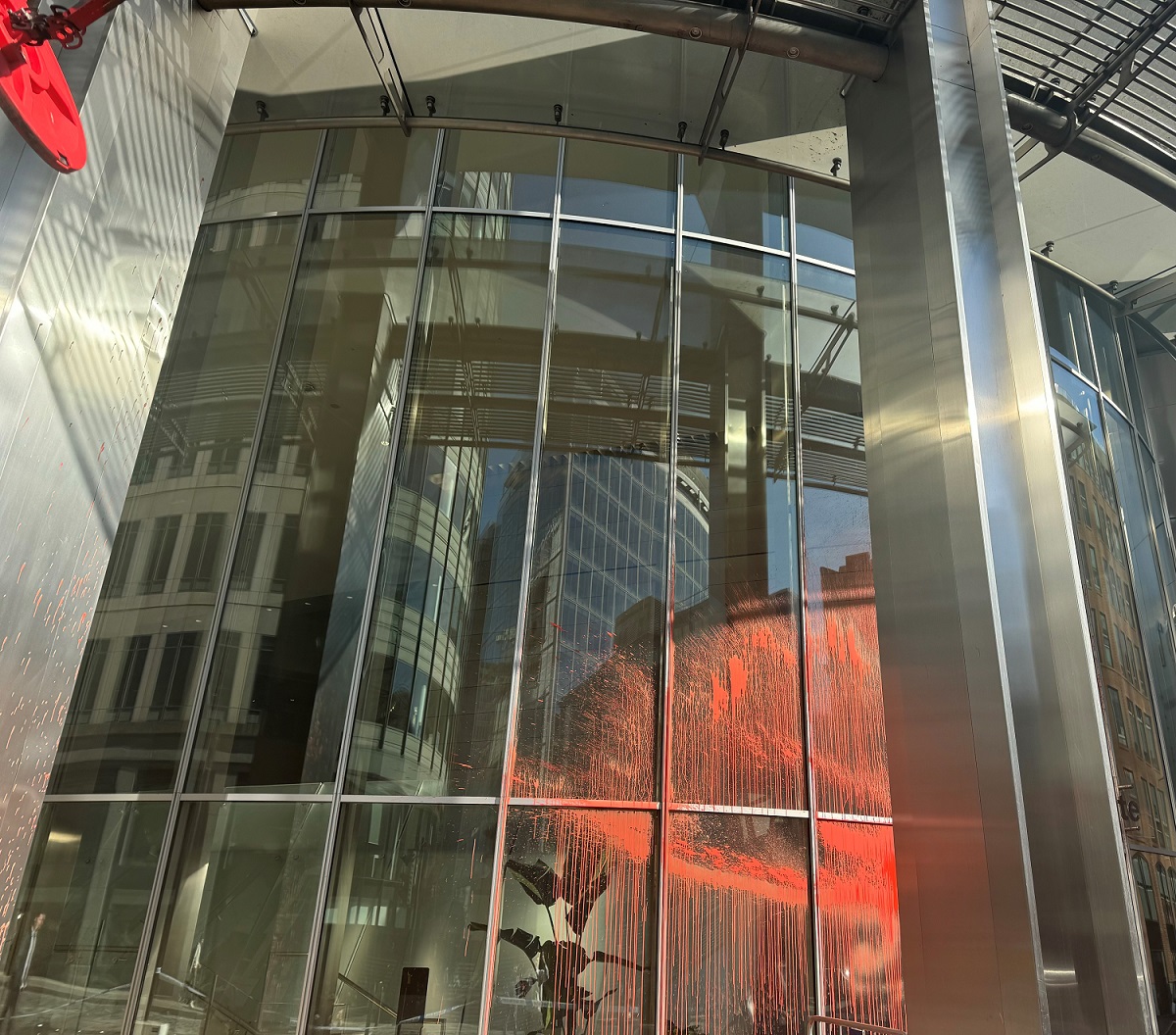 Red paint on building in Bishopsgate
