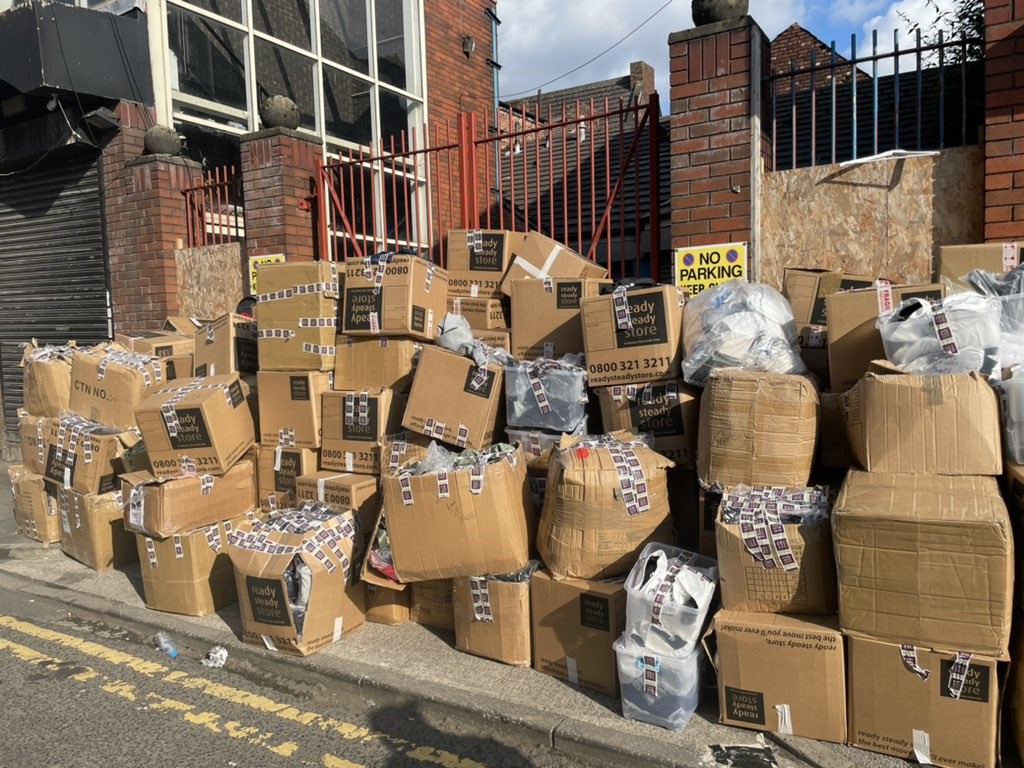 Boxes full of goods seized at the Manchester raid