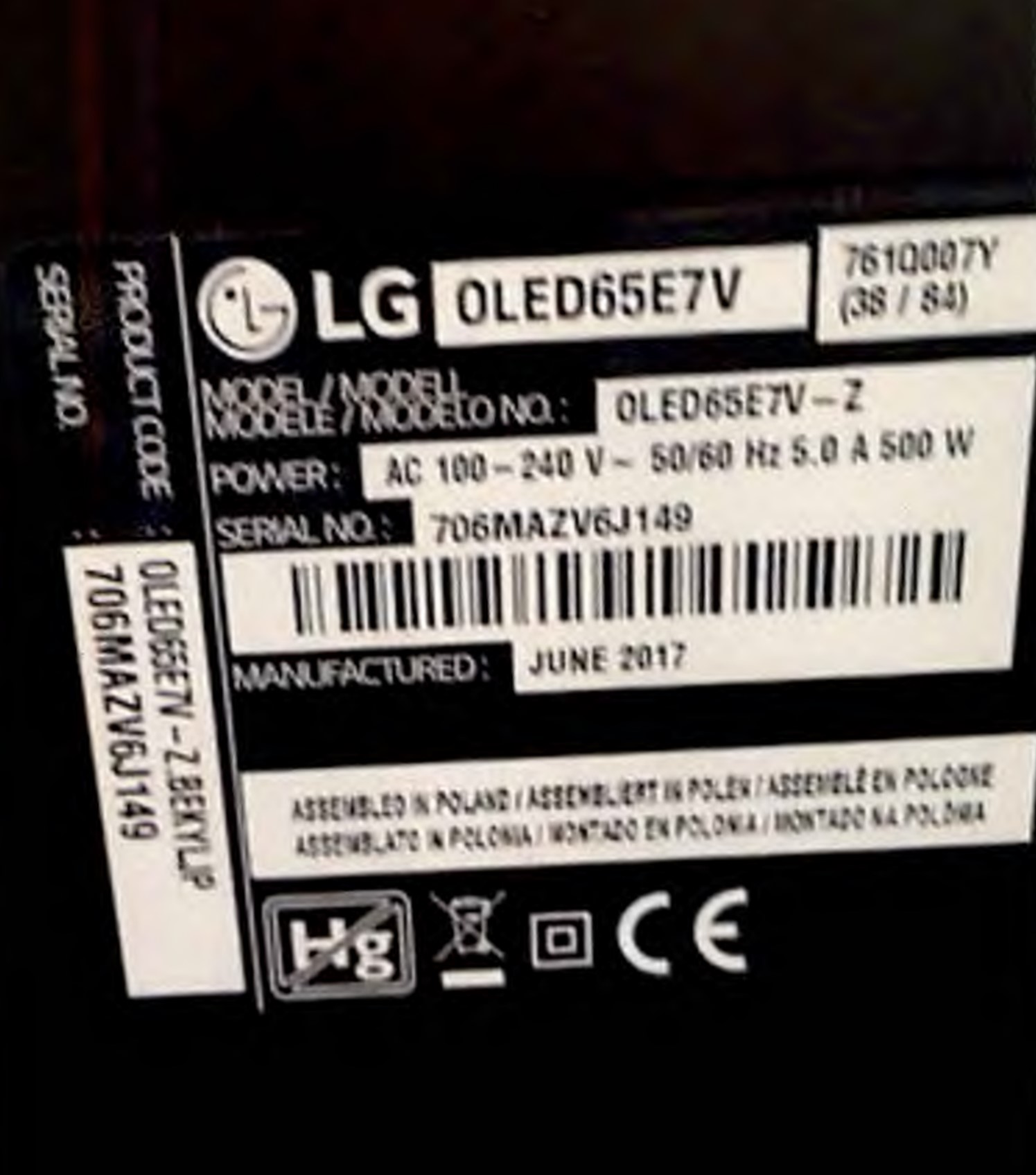 Photo submitted by Gallinelli of TV serial number