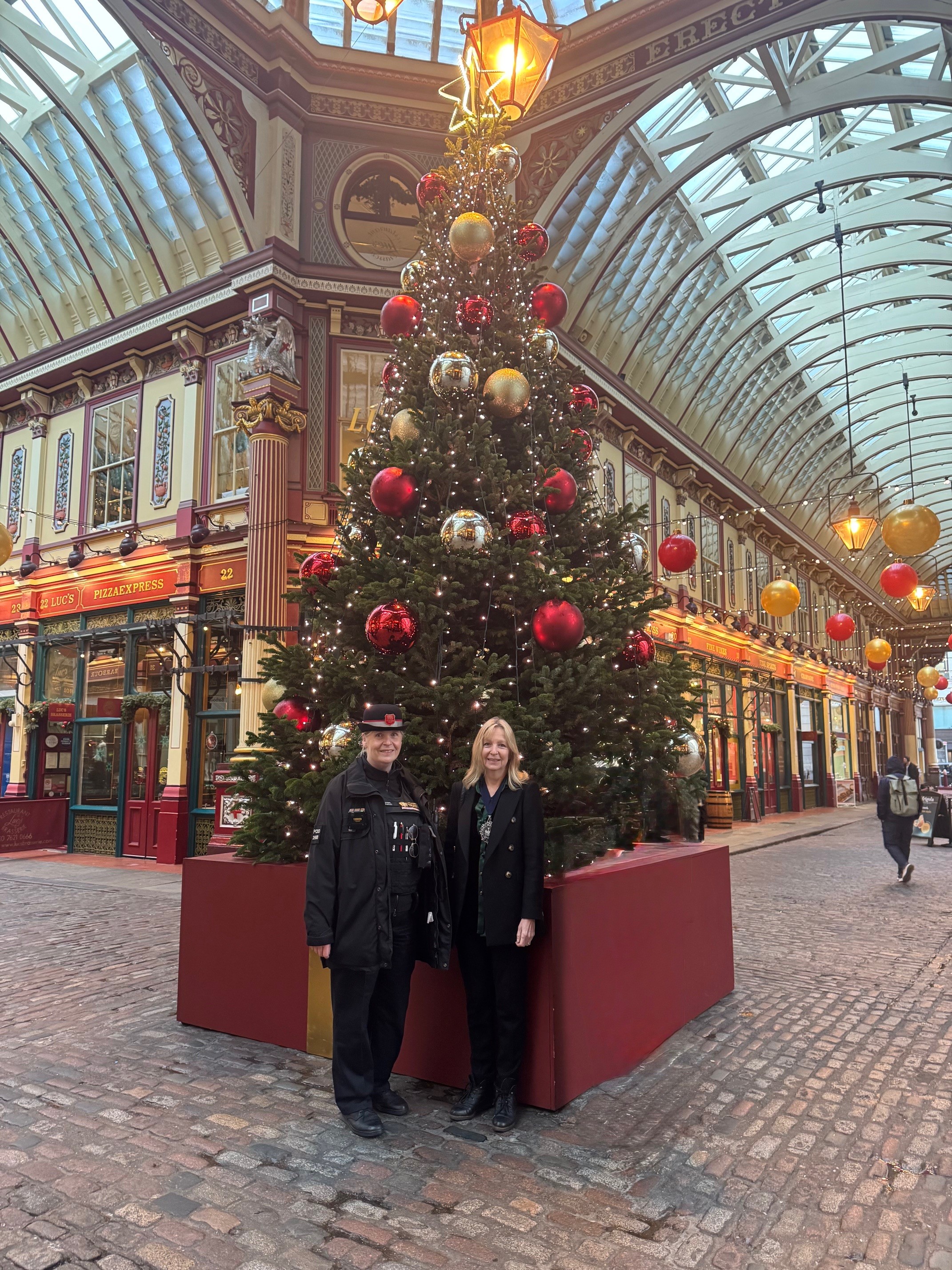 Lady Mayor with officer at Leadenhall Market